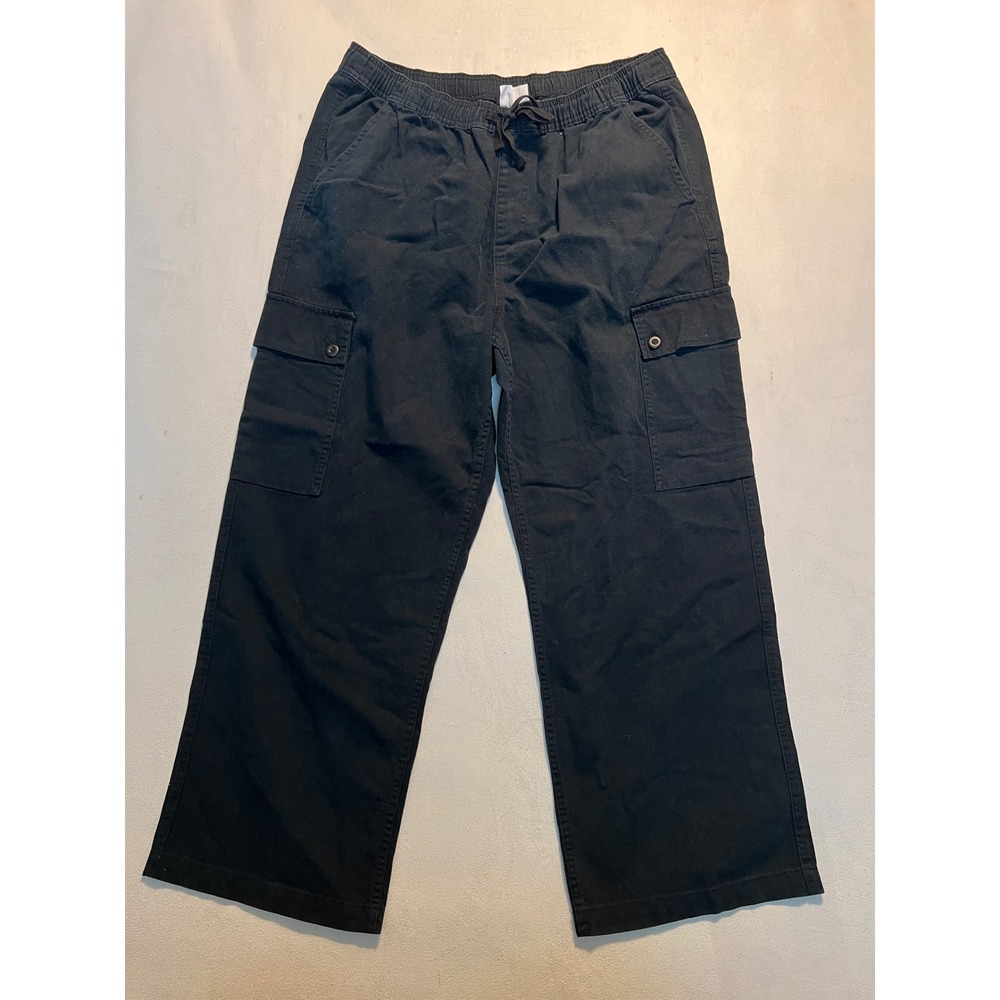 Original Use Mens Black Cargo Pants XL Elastic Waist Drawstring Cotton Wide Leg